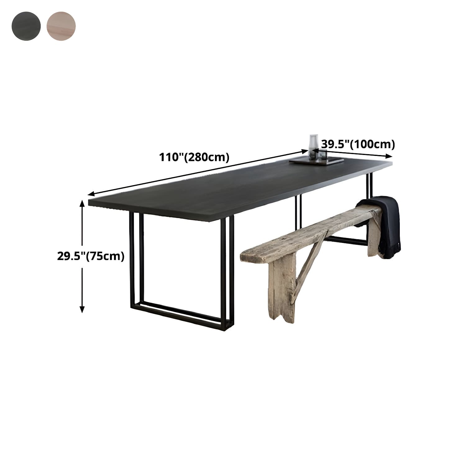 Rectangle Industrial Dining Table Solid Wood Double Pedestal Table with Metal Base - image 15