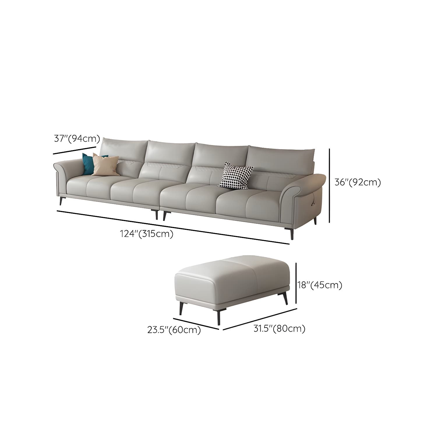 Modern Gray Genuine Leather Stationary Sectional Sofa with Flared Arms - image 14