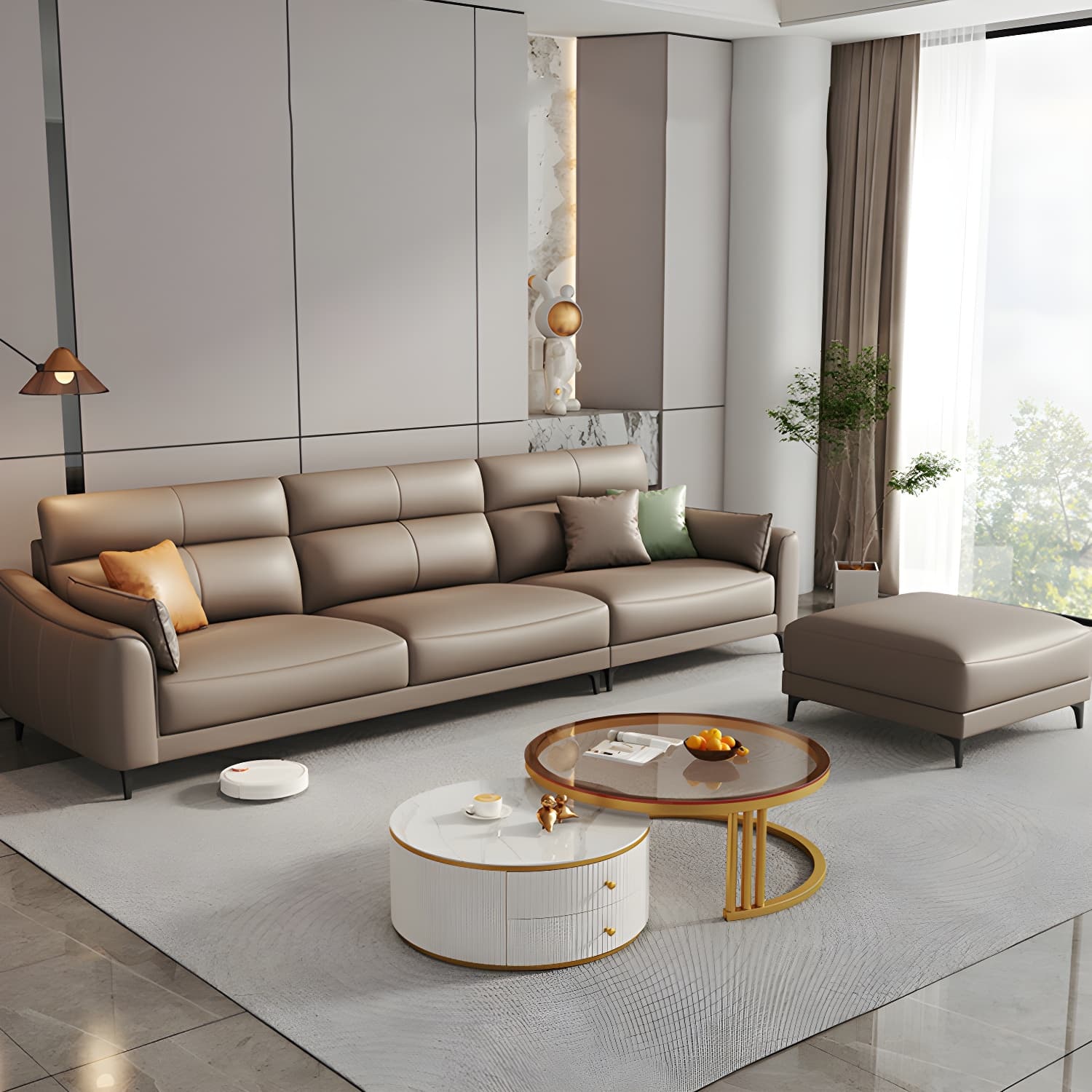 Modern Brown Stationary Sectional Sofa with Sloped Arms and Cushion Back - image 3