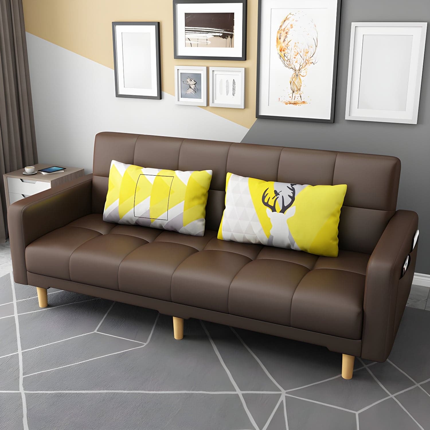 Square Arm Modern Storage Sofa with Biscuit Back Convertible Sofa for Living Room