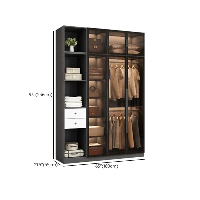 Ink-Colored Manufactured Wood Detached Wardrobe Closet with Soft Close Drawer, Door, Interior Shelves, and Clothing Rod - image 25