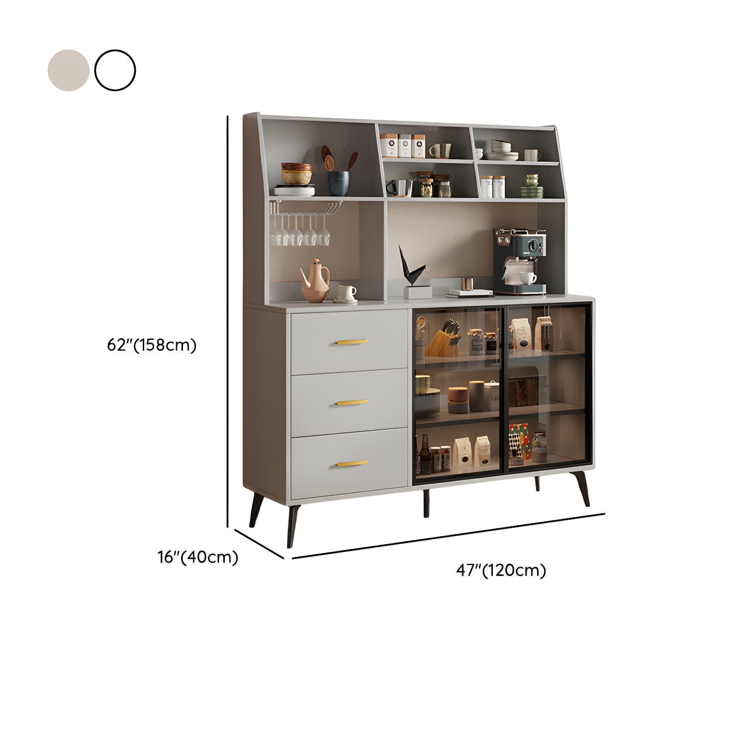 Glass Door Modern Wooden Kitchen Sideboard with Adjustable Shelving - image 18