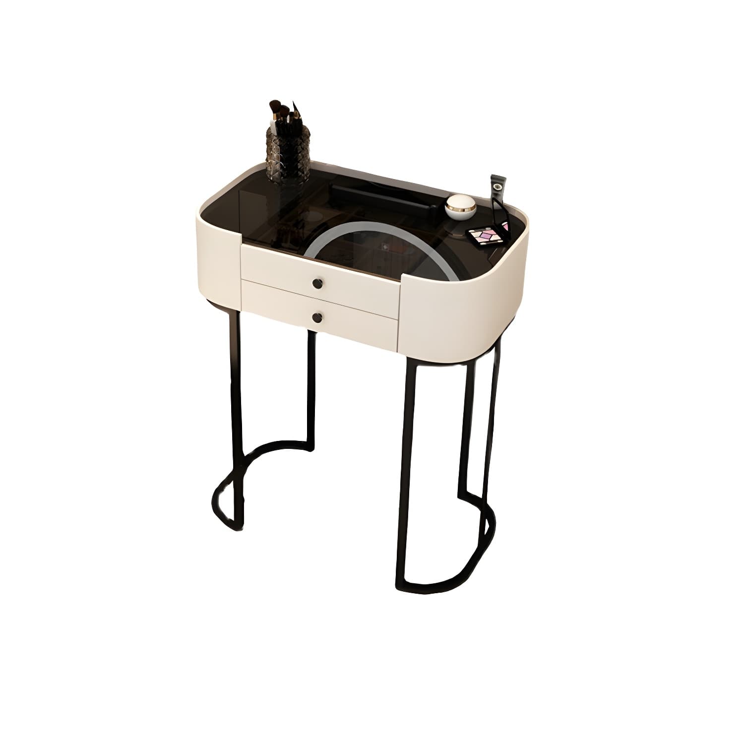 Modern 2 - Drawer Vanity Makeup Dressing Table Glass Top Vanity Set with Mirror and Stool - image 12