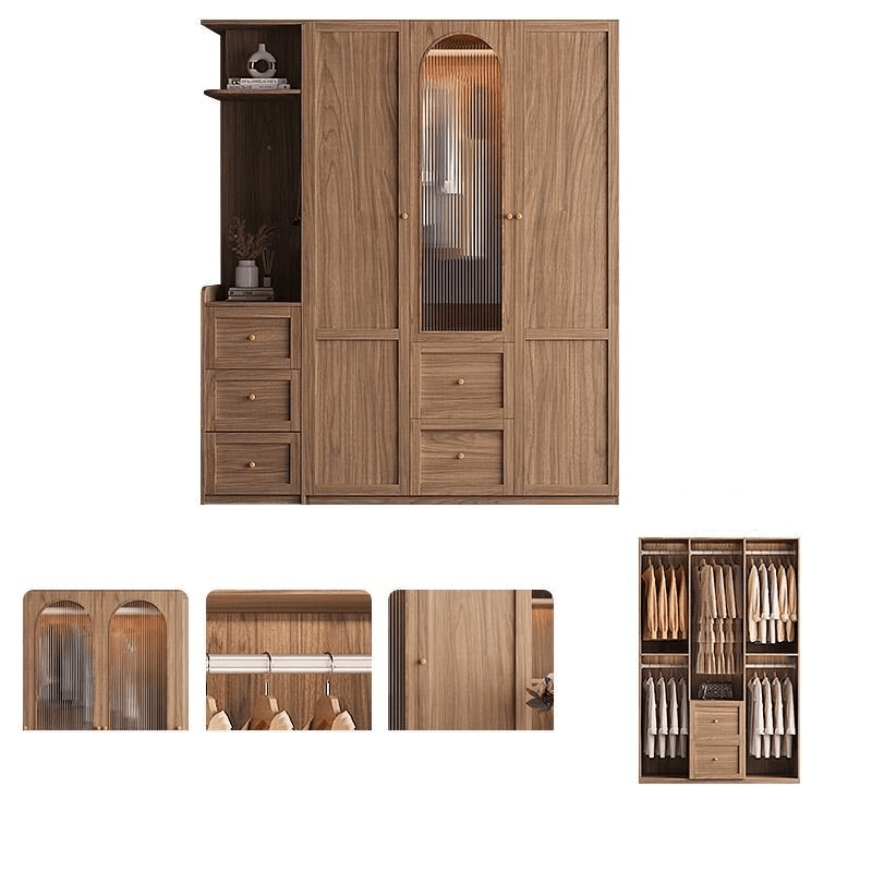 Minimalist Timber Sepia Cabinet Armoire with Interior Shelves & Clothing Rack & Soft Close Drawer & Soft Close Door - image 23