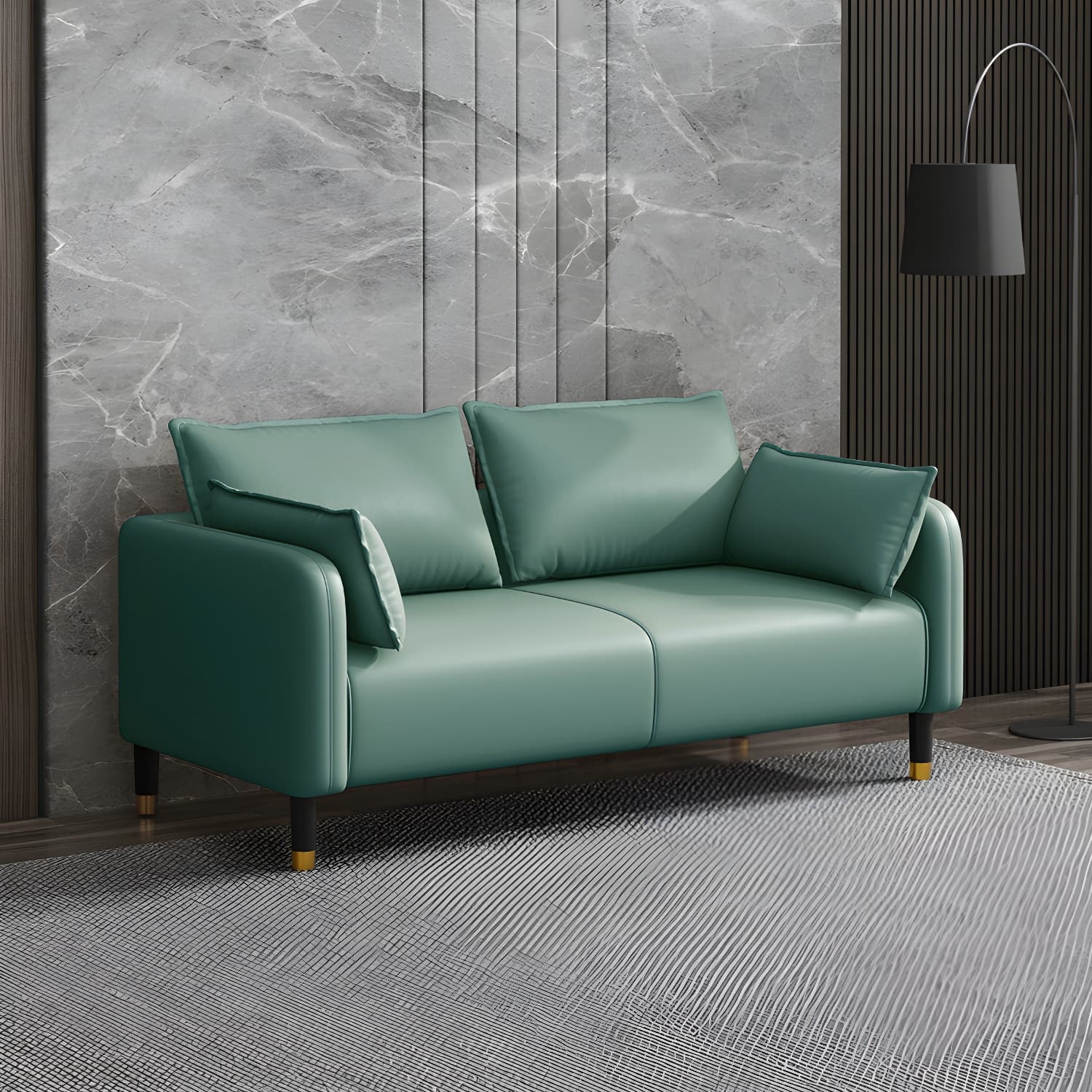 Modern 2-seat Sofa Faux Leather Tuxedo Arm Sofa with 2 Pillows - image 7