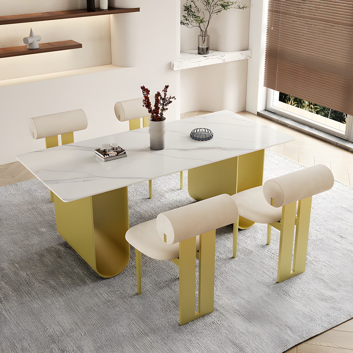 Nordic Rectangle Stone Dining Table 1/5 Pieces Dining Set for Dining Room