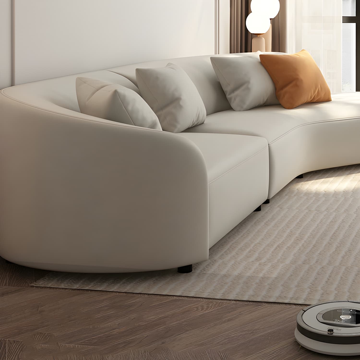 Modern Beige Tech Cloth Stationary Sectional Sofa with Wood Frame and Flared Arms - image 8