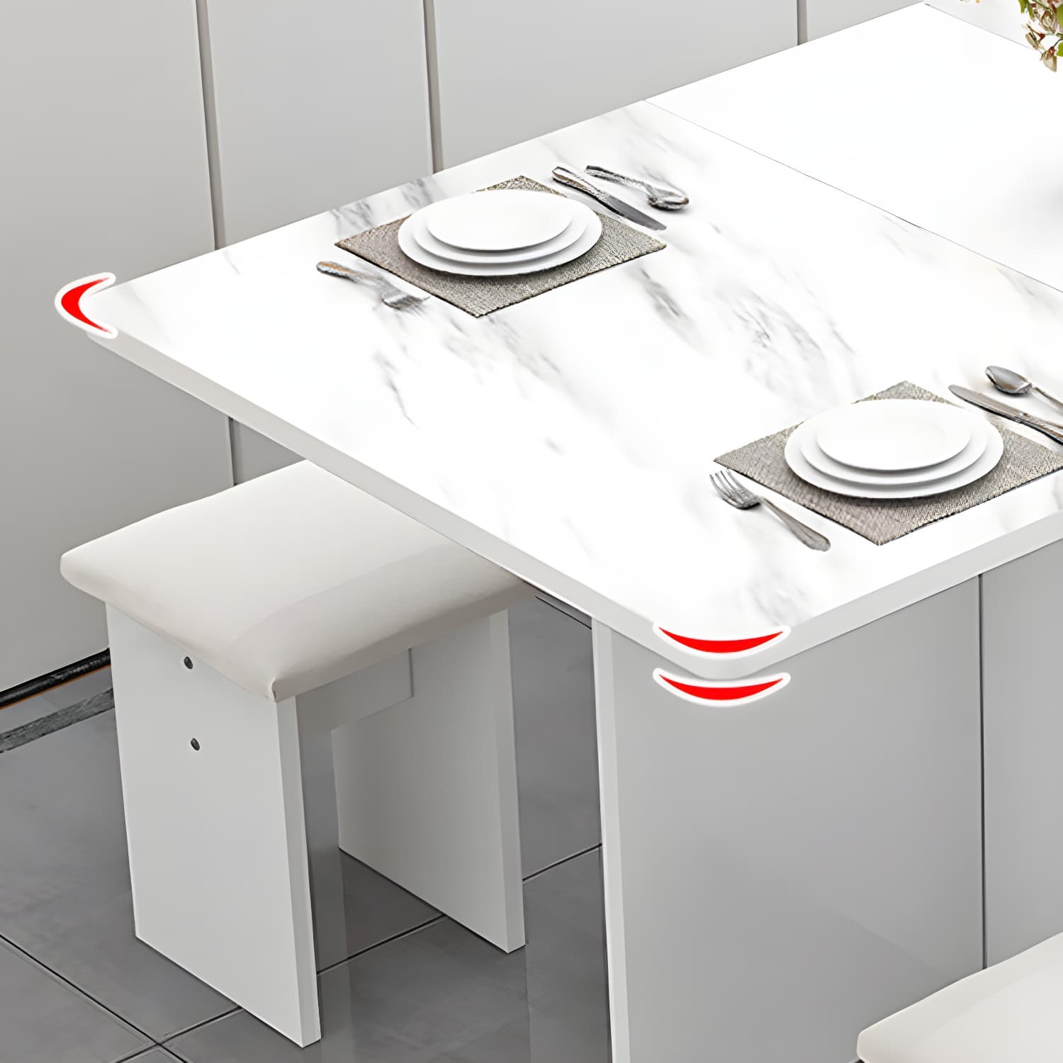 5-Piece Modern Wood Dining Set with Rectangle Table and White Backless Stools - image 17