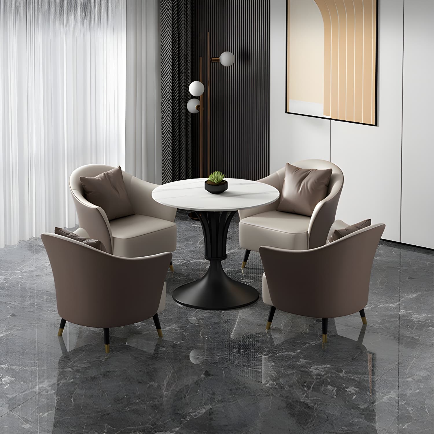 Metal Glam Dining Set with Padded Chairs 1/2/3/5 Pcs White Stone Dining Table Set - image 4