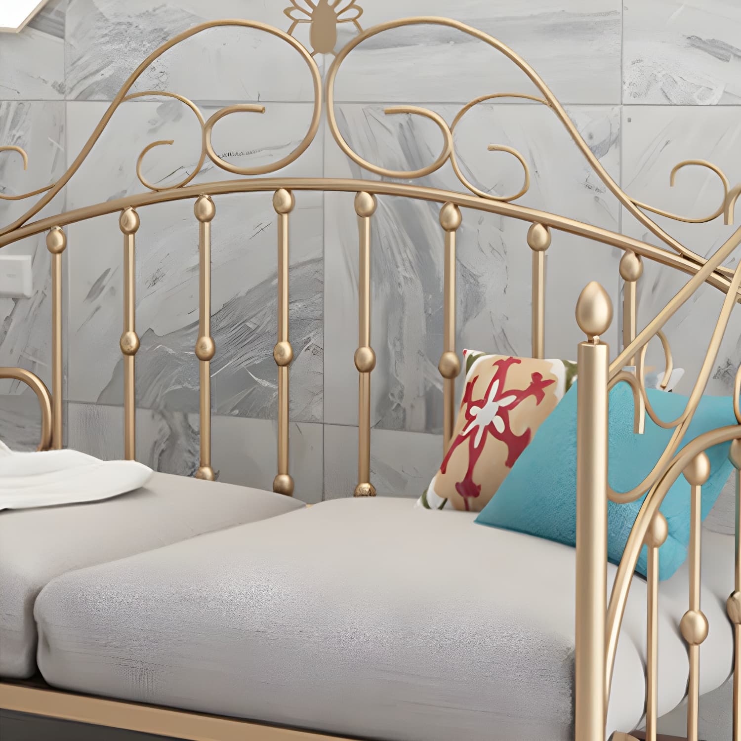 Luxurious Open-Frame Bed 45.28-inch High Metal Child's Bed with Headboard - image 7