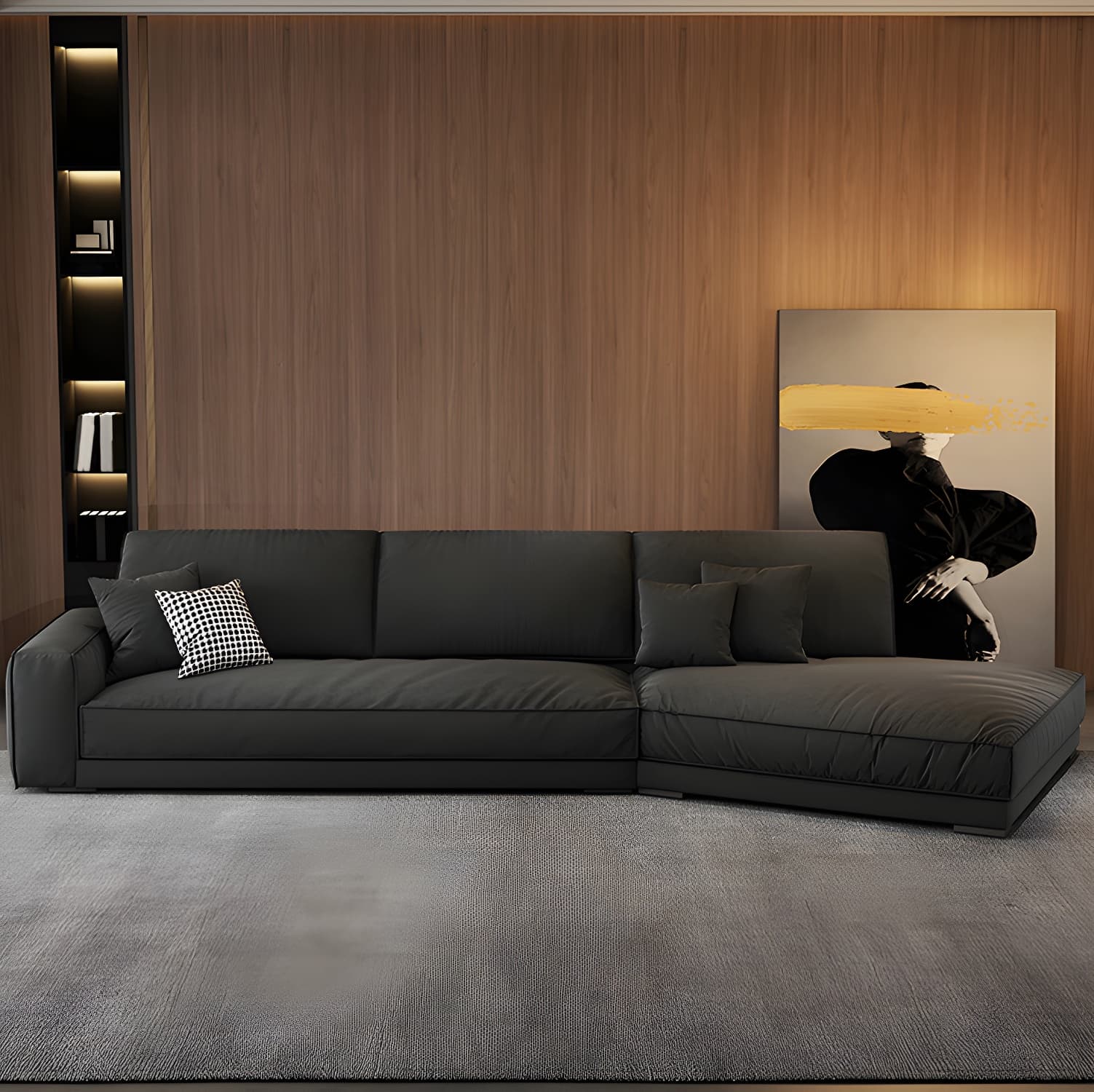 Modern Gray Polyester Blend Stationary Sectional Sofa with Square Arm and Cushion Back - image 3
