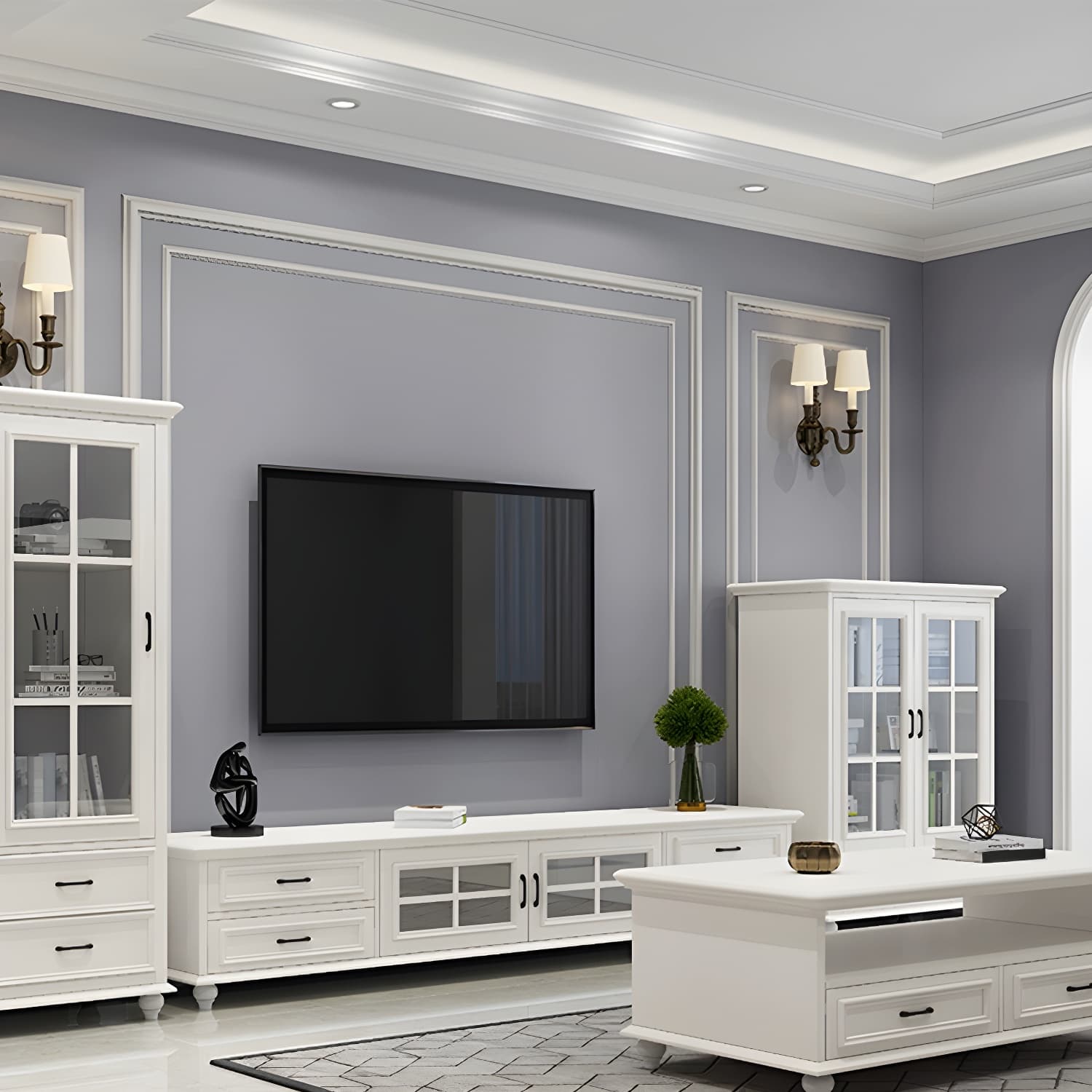 Modern Wood TV Stand with Drawers, Shelves, and Legs - Low Height - Cable Management - image 6