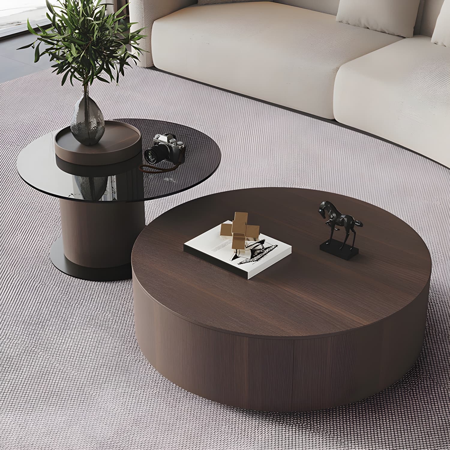 11"H Contemporary Coffee Table Round Coffee Cocktail Table with Drawer - image 8