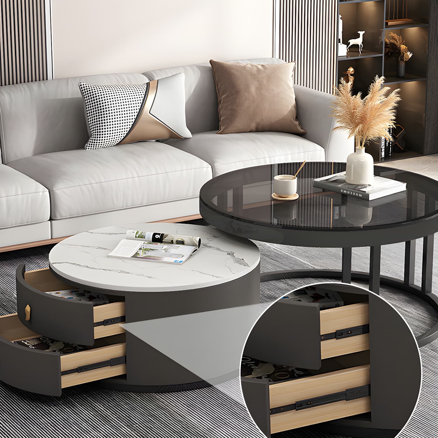 Round Tropical Coffee Table Storage 2 Nesting Coffee Table Set - image 18