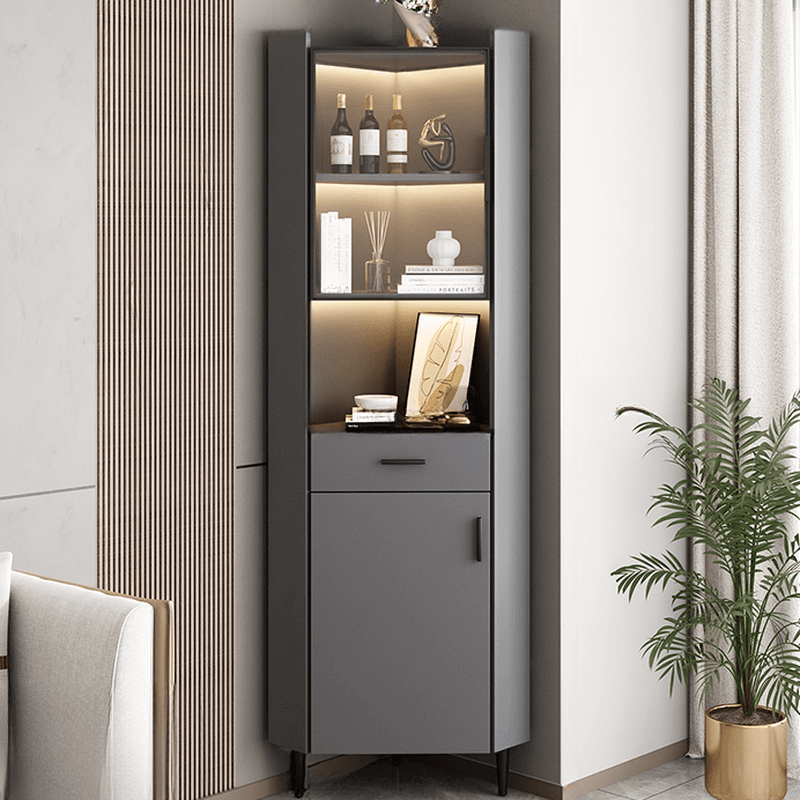 Damp-proof Scratch-immune Accent Cabinet with 1 Exterior Shelf, Glazed Door, Storm Gray Top, Soft Close Drawer, and Stain Resistant
