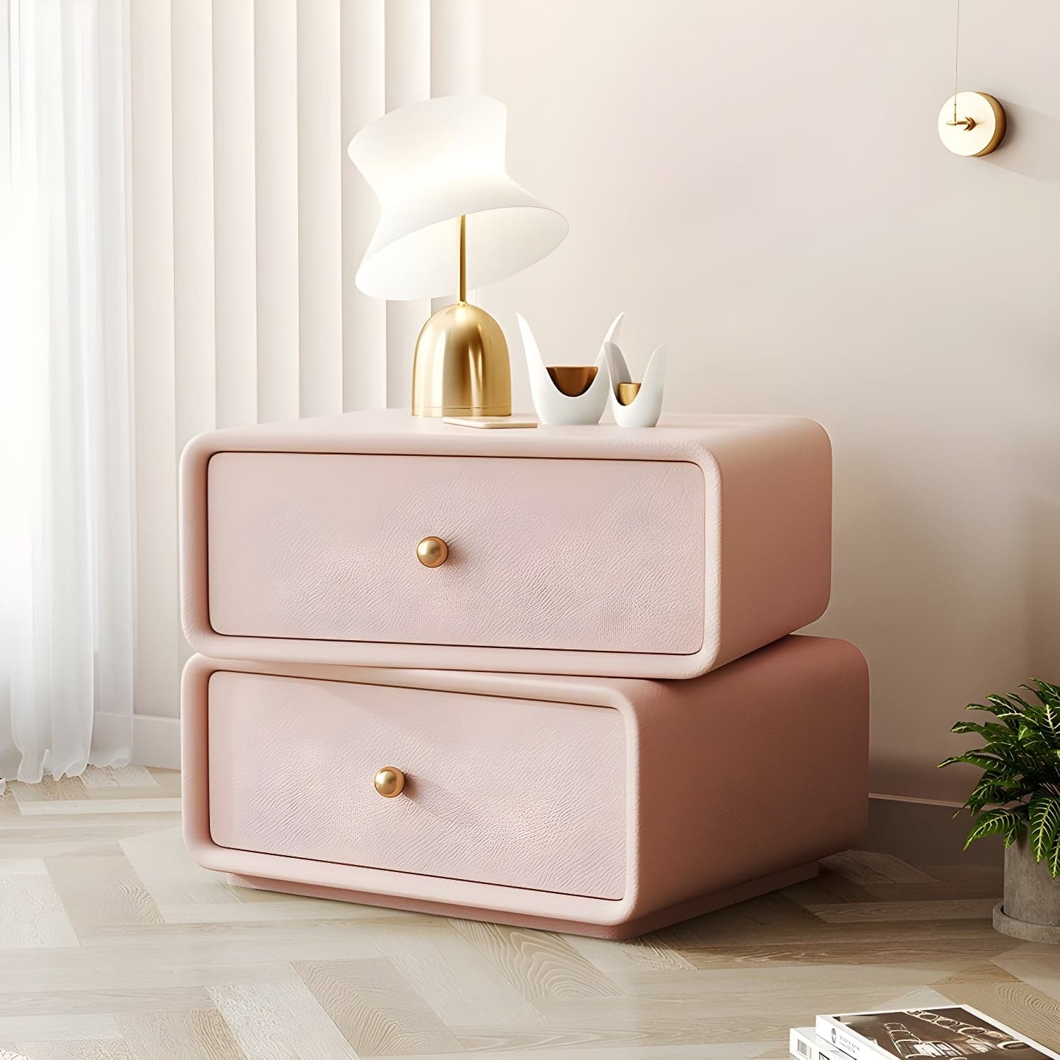 Modern Wood Nightstand with 2 Drawers - Faux Leather Countertop - Small and Stylish - image 7