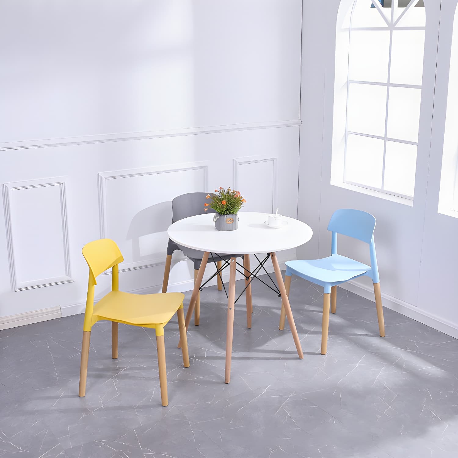 Scandinavian Home Side Chair Open Back Wood Legs Dining Room Chair Set - image 19