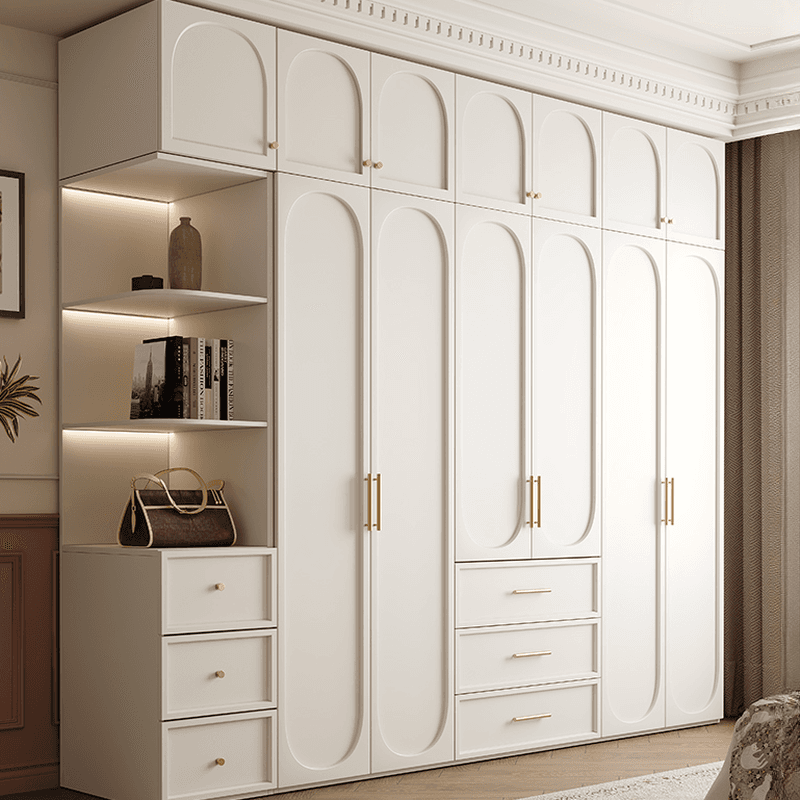 White Minimalist Manufactured Wood Wardrobe Closet with 3-Drawer, Soft Close Door, Interior Shelves, and Clothing Rod