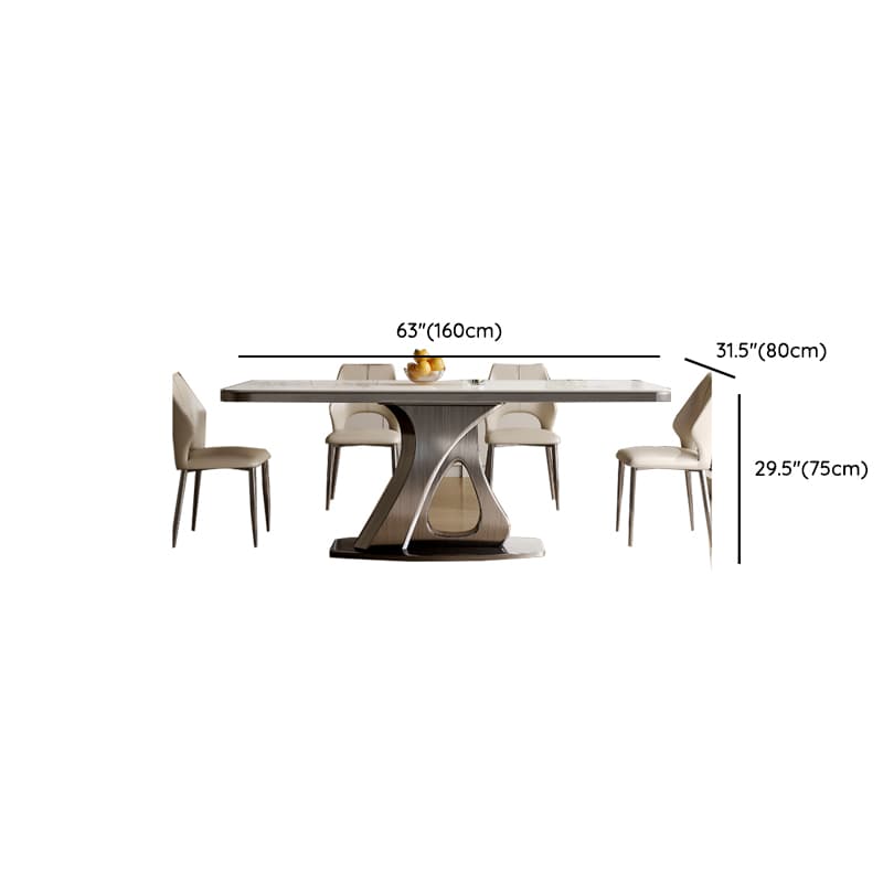 Dining Table Set with Slate Stone Top, Stump Base, Fixed Table, Padded Chair with Back in White - image 10