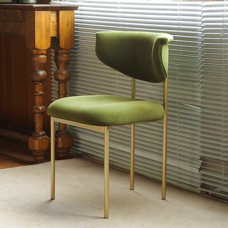 Scandinavian Side Chair with Uncovered Back, Upholstered, Ink/Gilded Metal Legs - image 8