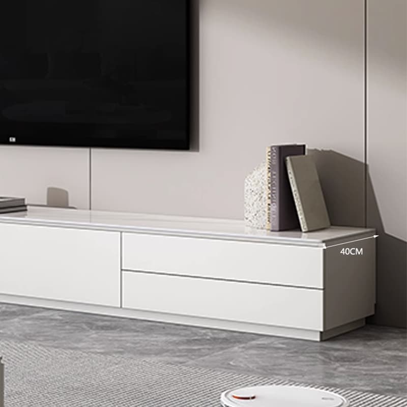 Modern Stone TV Stand with Drawers - Cabinet and Enclosed Storage - White - image 4