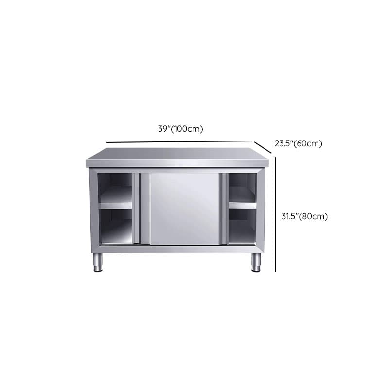 Silver Scullery Sink Cabinet with Reflecting Stainless Alloy Countertop, Self-supporting and Culinary Equipment Storage - image 12