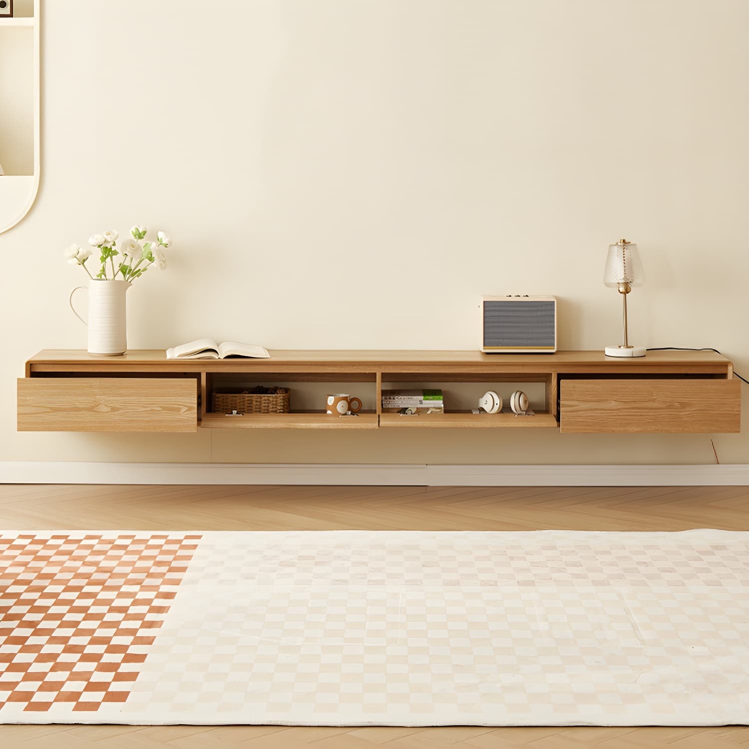 Contemporary Wood Media Console TV Stand with Drawer and Door - image 12