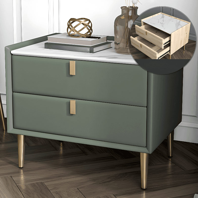 Organic Modern Nightstand With Drawer Organization Featuring 2 Drawers, Stone Countertop, and Leg