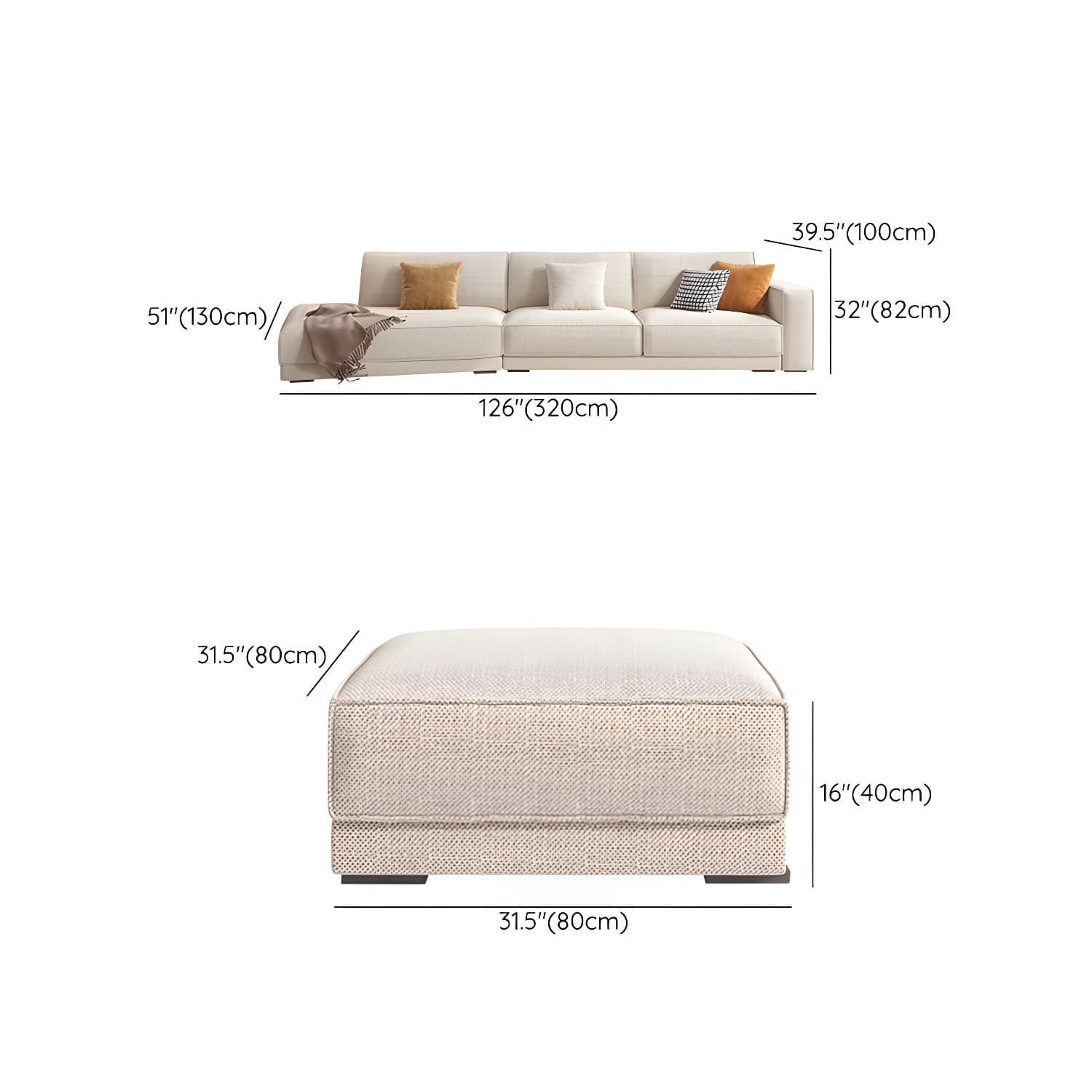 Modern Beige Linen L-Shape Sofa Chaise with Square Arm in Wood Frame - image 25