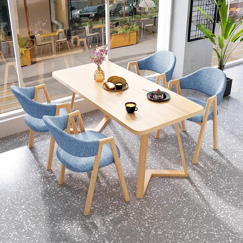 Dining Table Set with Sleighing Recycled Wood Fixed Table and Padded Chair with Back and Armrest, 5-piece