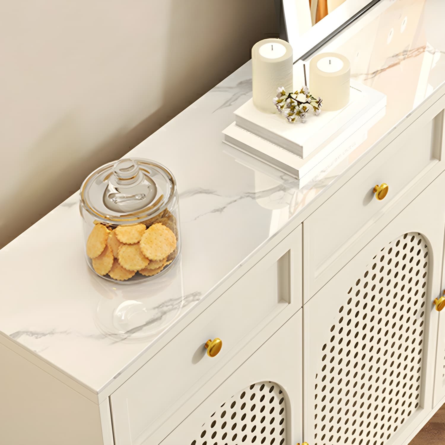 Rustic Wood Buffet Cabinet with Stone Countertop and Adjustable Shelves - image 7