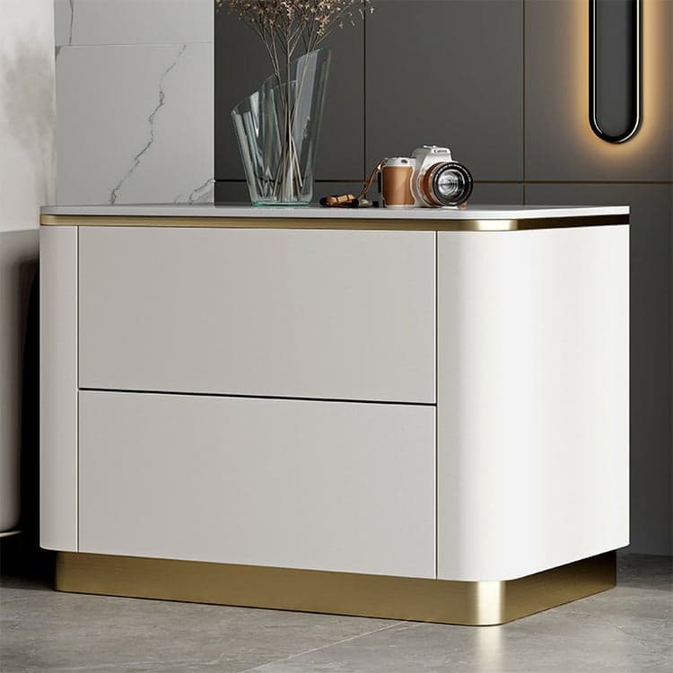 Contemporary Faux Leather Nightstand with Drawer Storage and Stone Countertop - image 7