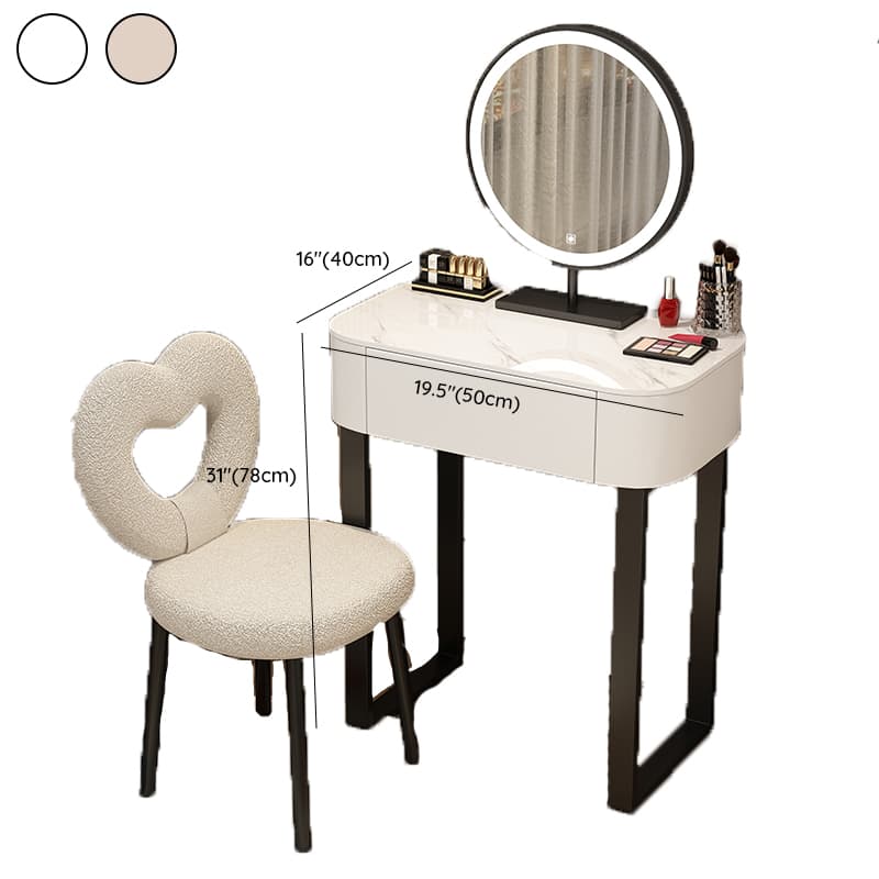 Casual Small/Standard Vanity Set with White Chair, Iron Frame, Drawer, and Mirror Lights - image 9
