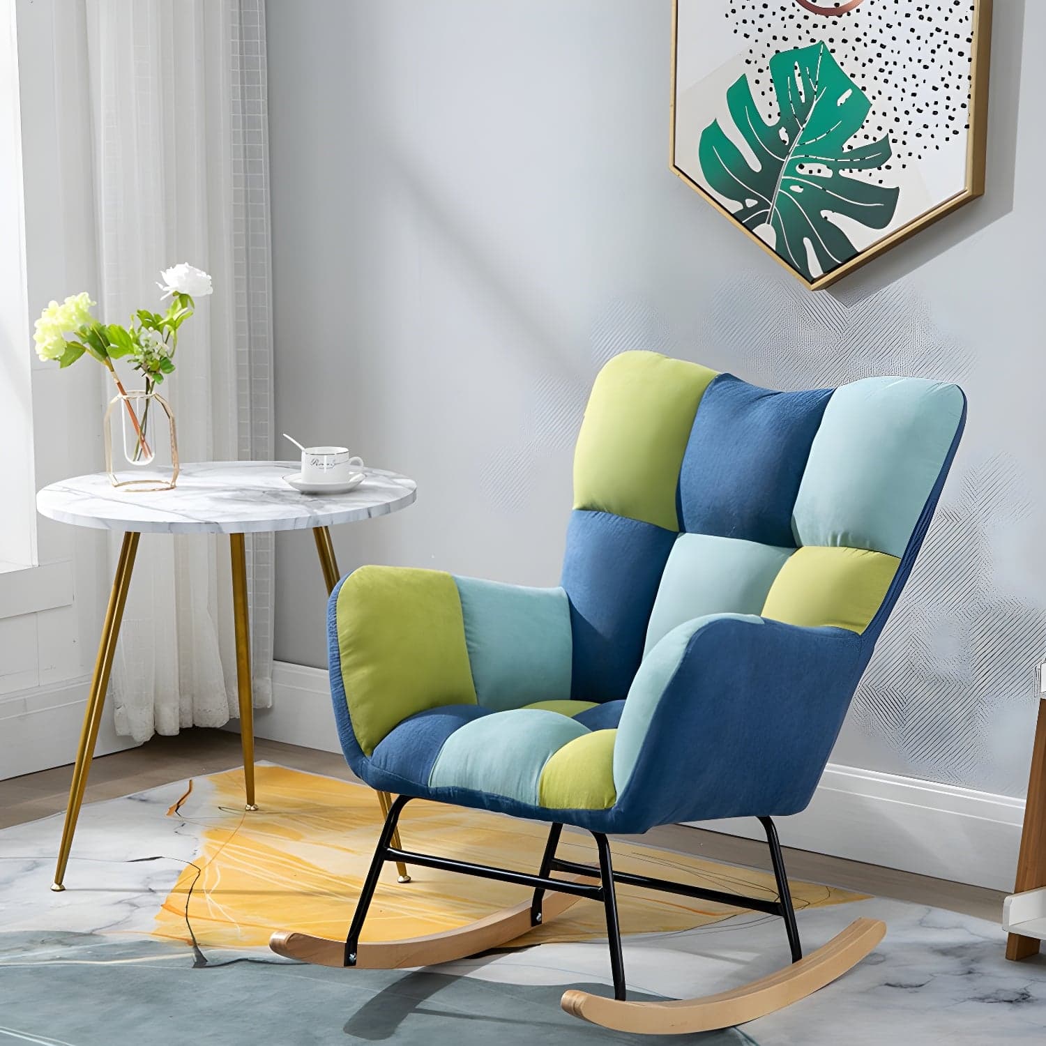 Modern Upholstered Rocking Chair Wingback Rocker Chair for Living Room - image 5