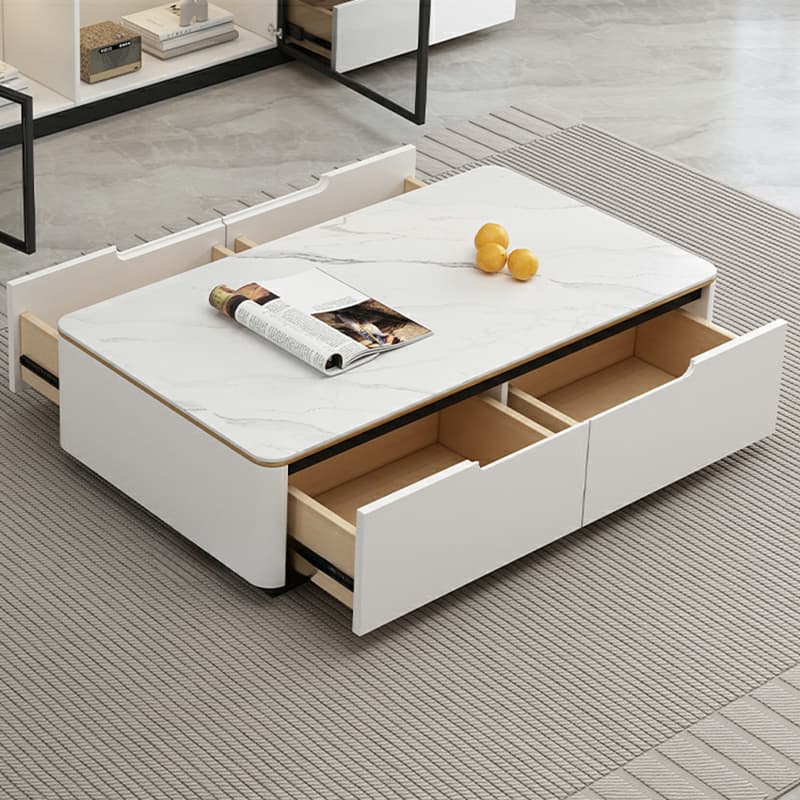 Contemporary Design Cream Oblong Sintered Stone Single Board Game Coffee Table with Block/Four Legs and Scratch Resistant - image 5