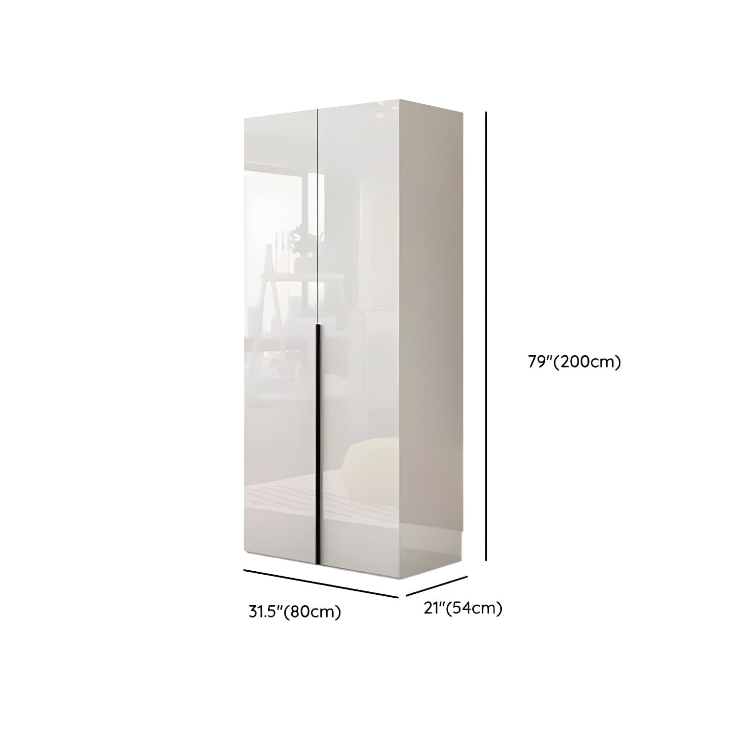 Modern white wood wardrobe armoire with hinged doors, clothing rod & shelves - image 10