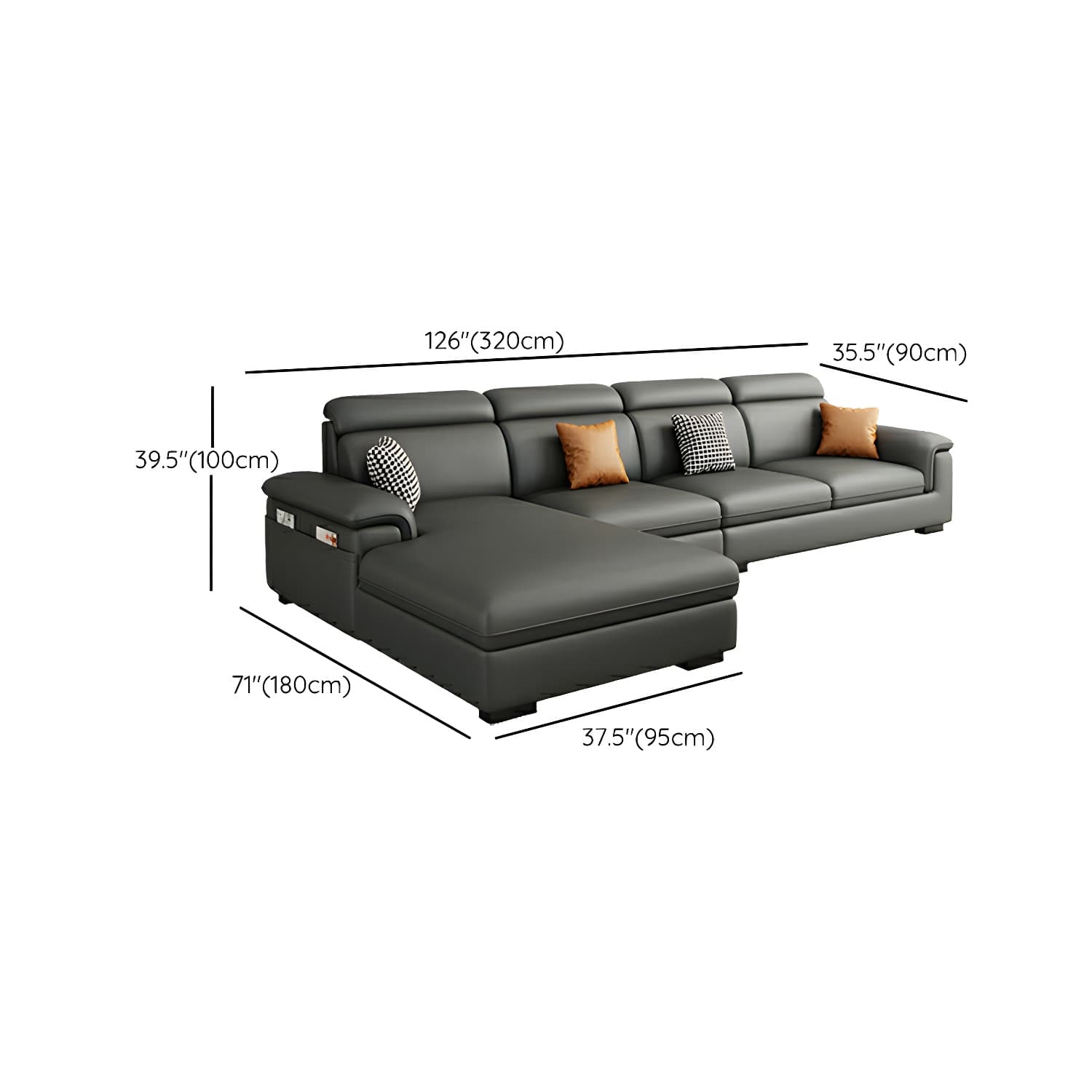 Modern Gray Stationary Sectional Sofa with Pillow Top Arm and Storage - image 11
