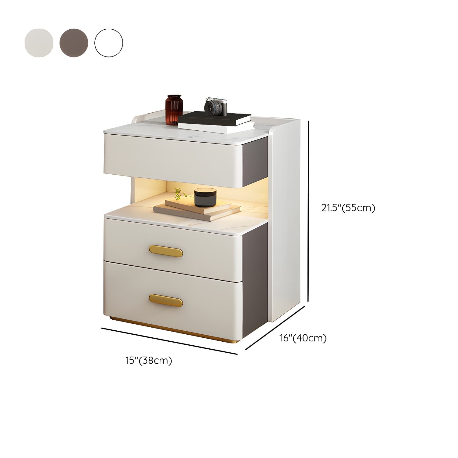 Open Storage Night Table Modern Bed Nightstand with 3 Drawers - image 13