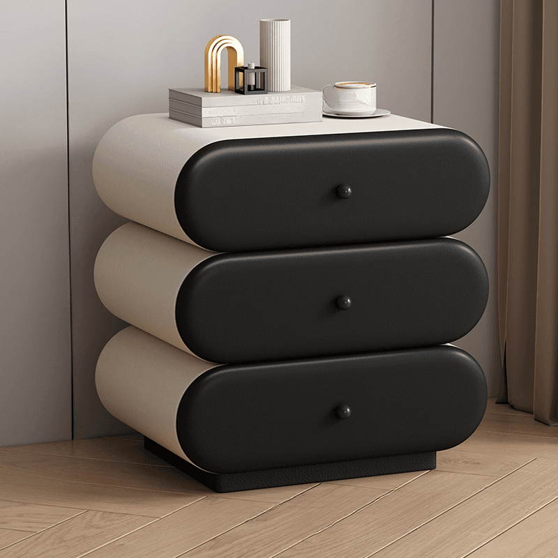 Old School 3-Tier Pleather Countertop Drawer Storage Nightstand