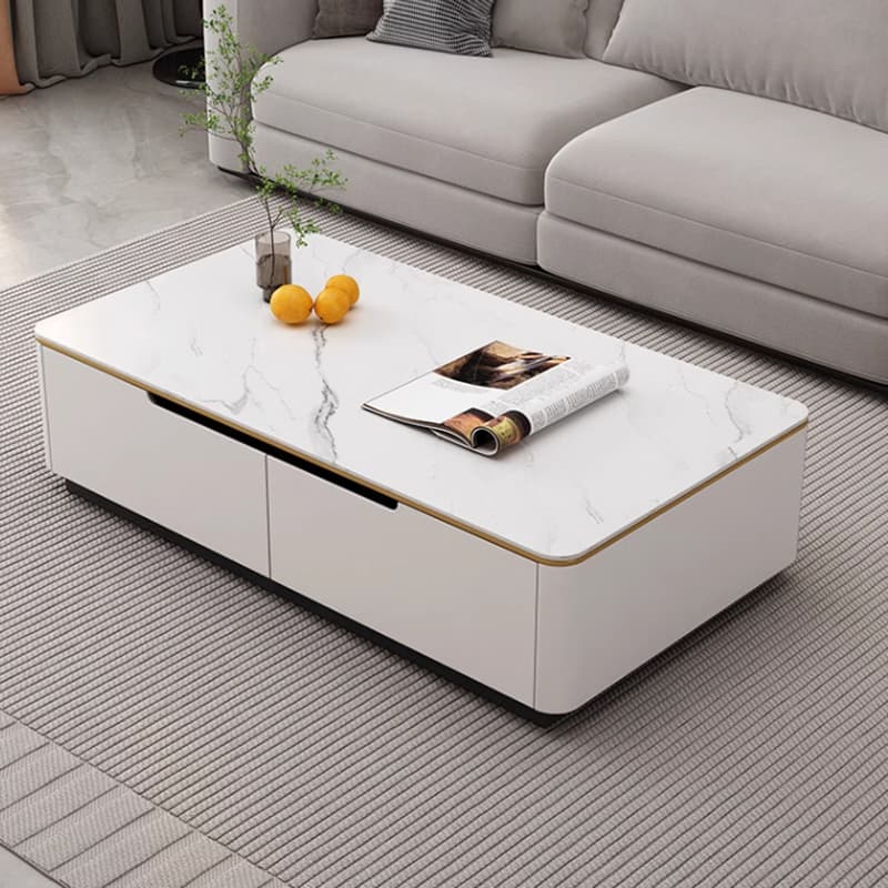 Contemporary Design Cream Oblong Sintered Stone Single Board Game Coffee Table with Block/Four Legs and Scratch Resistant - image 4