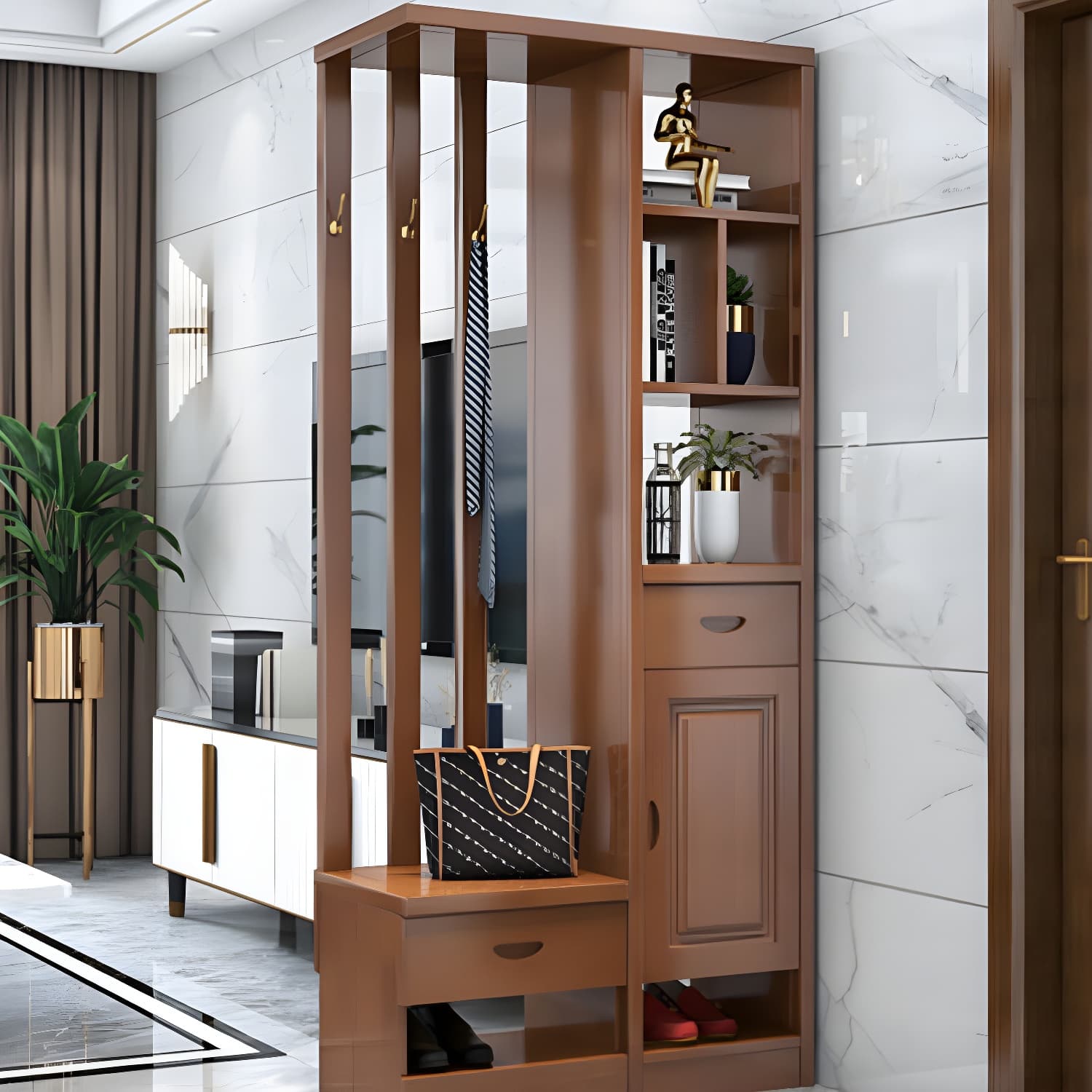 Solid Wood Modern Accent Cabinet with Doors and Drawers for Living Room - image 8