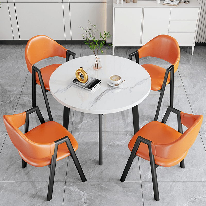 Dining Table Set with Rounded Shape and Padded Chair Back, Featuring Armrest and White Separable Table Top - image 14
