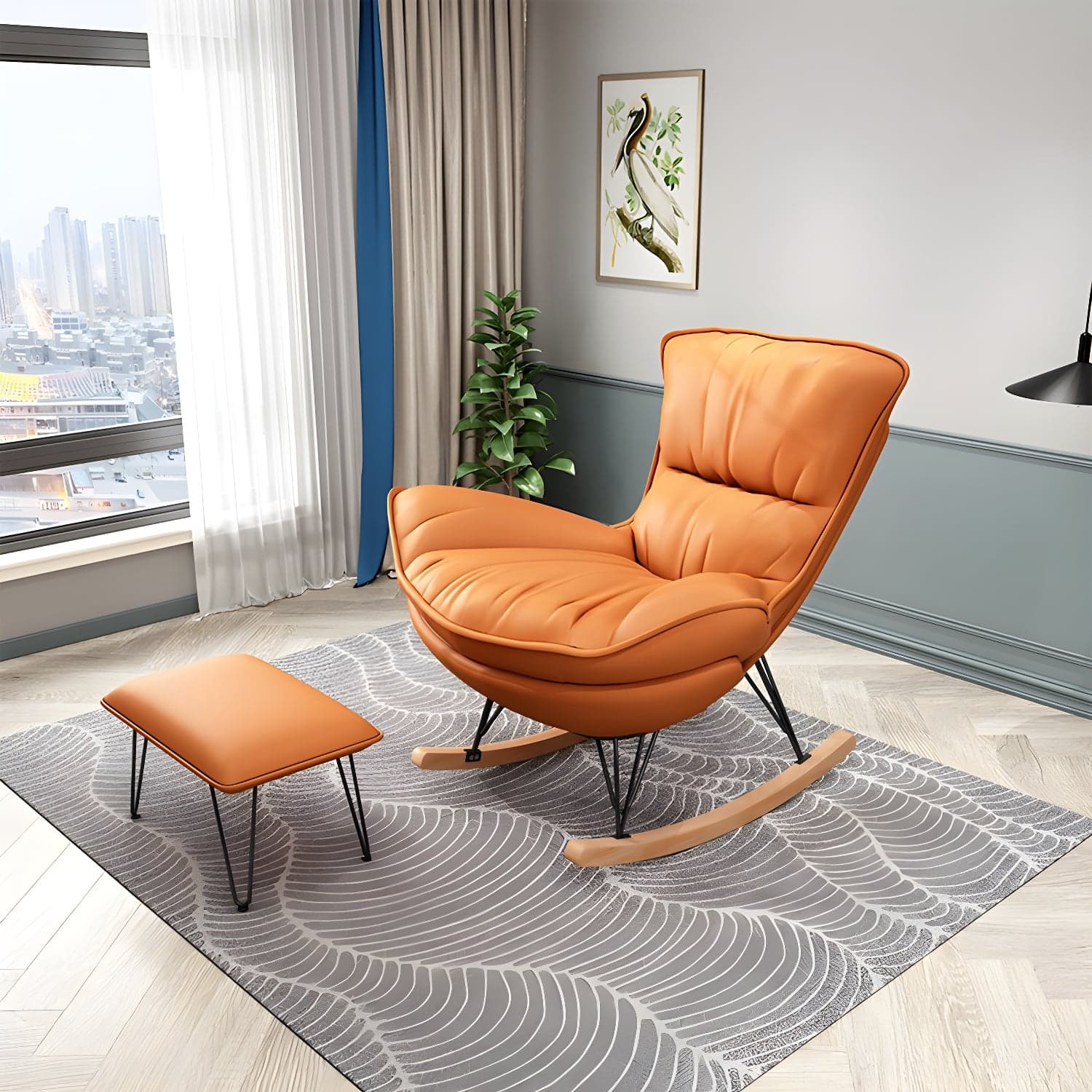 Modern Glider Chair Pure Color Metal Dark Legs Rocking Chair with Ottoman - image 6