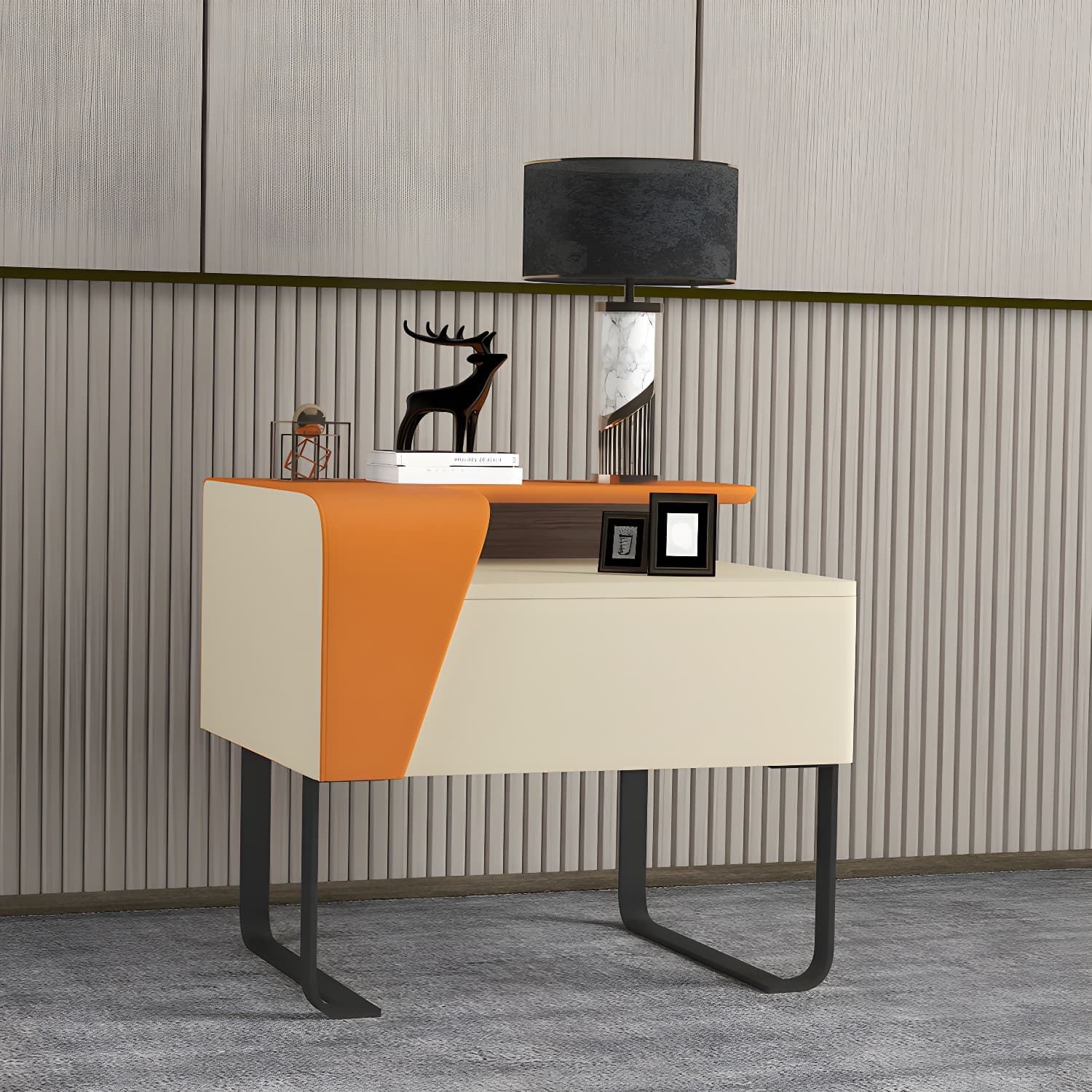 Modern Wooden Nightstand 19" Tall Sled Bedside Cabinet with Drawer - image 7