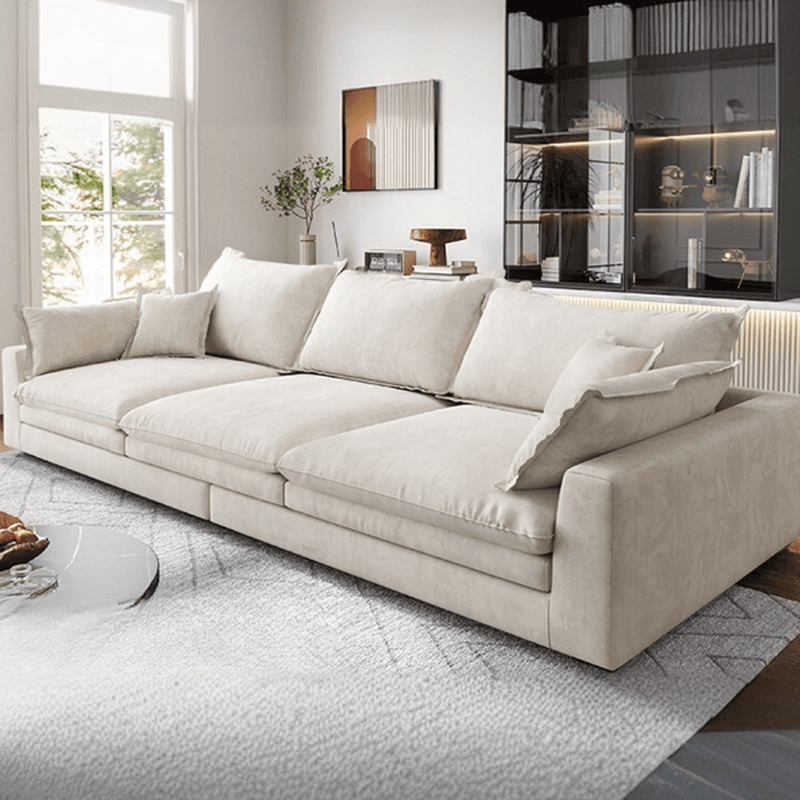 Chalk Flannel Upholstered Sofa Couch with Arm in a Modern Style