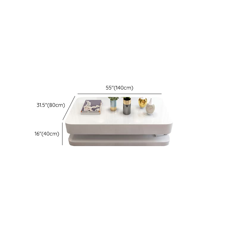 White Modern Coffee Table with Rectangular Wood Top & Block Base - image 21