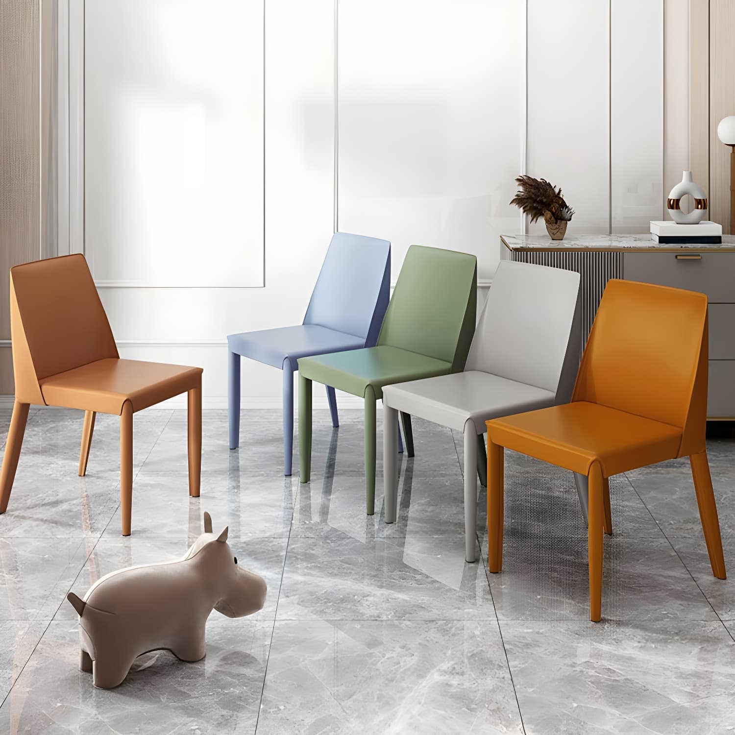 Modern Leather Dining Chair Parsons Furniture with Steel Legs in Matte Finish for Home - image 13