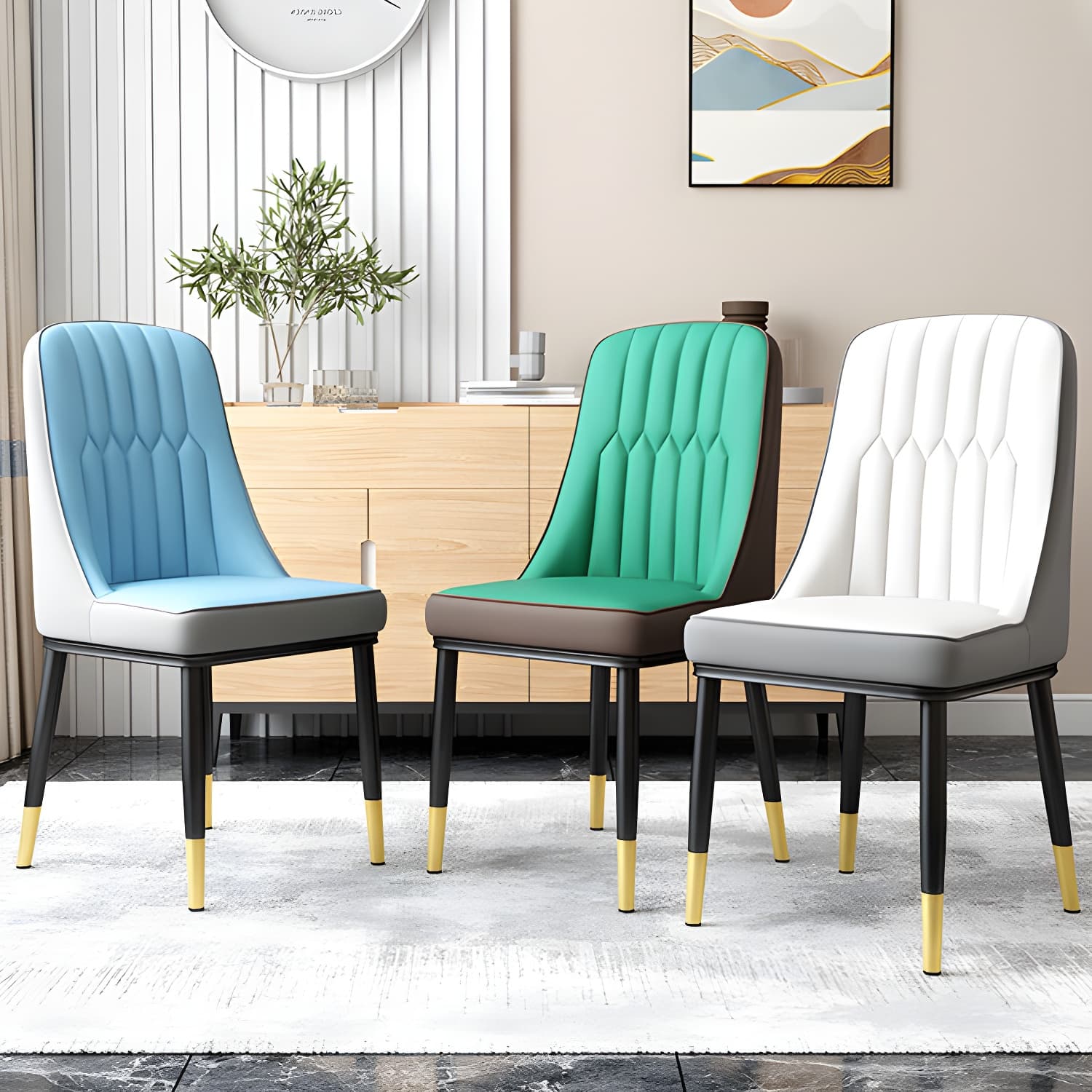 Glam Parsons Dining Side Chair Leather Indoor Dining Chair with Metal Legs - image 13
