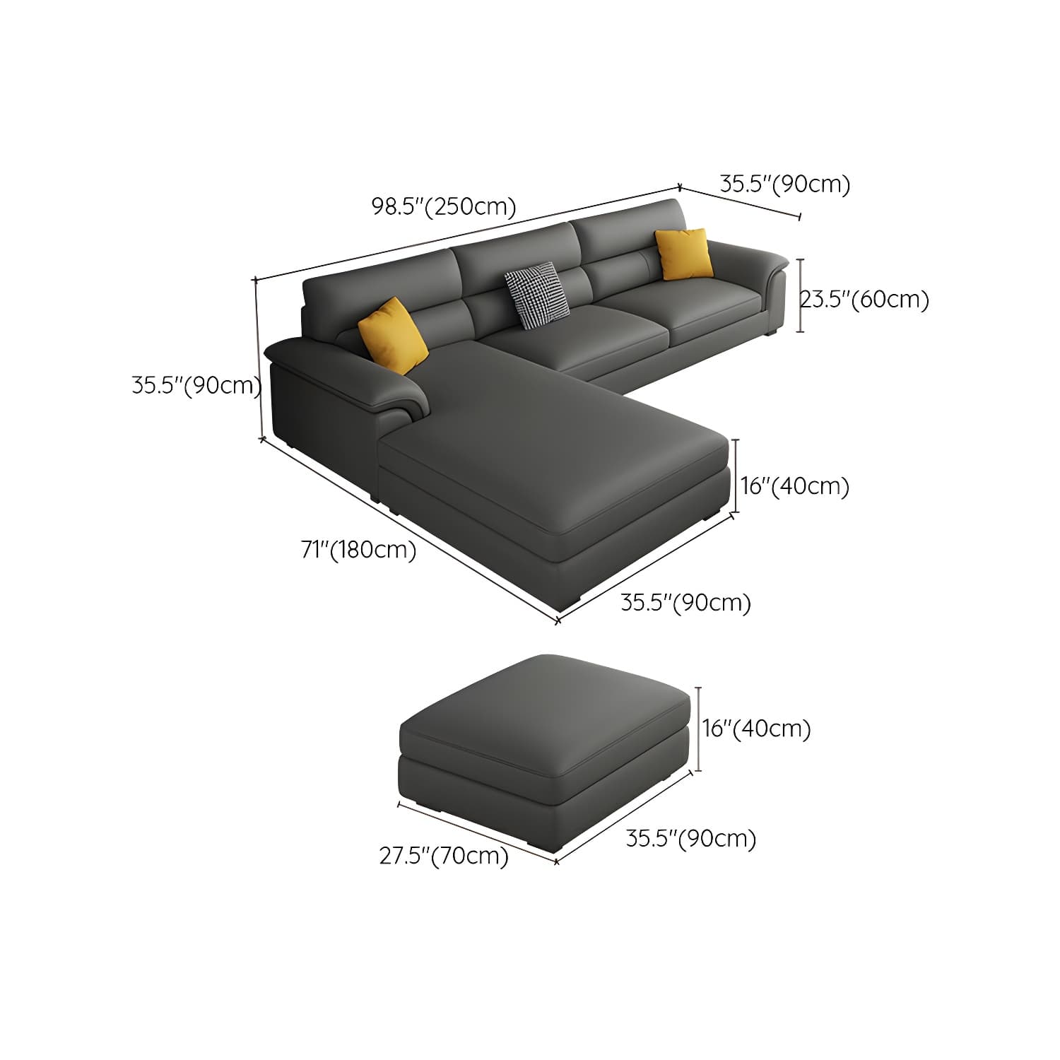 Modern Black Sectional Sofa with Pillow Top Arm and Cushion Back - image 15