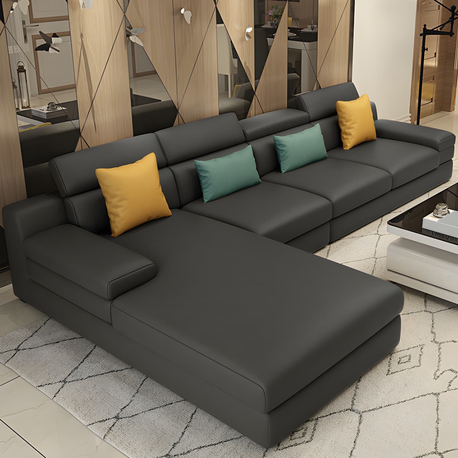 Modern L-Shape Sofa Chaise in Large Size with Cushion Back and Sponge Seat Fill - image 10